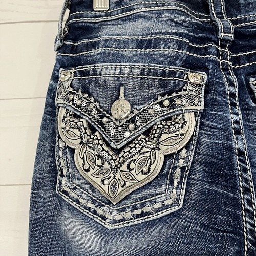 Miss Me Jeans Womens Size 25 Curvy Signature Crop Gem Rhinestone Mid Rise - Picture 9 of 18