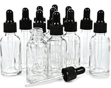 12 Clear 2 oz Glass Bottles With Glass Eye Droppers