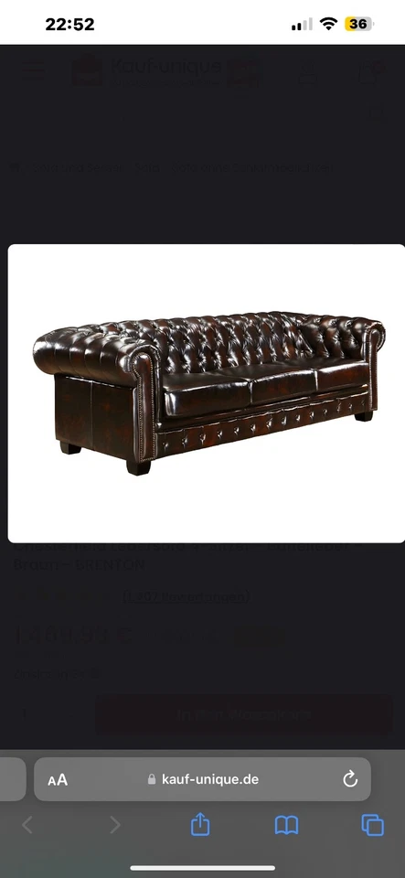 Chesterfield Ledersofa 4-Sitzer - Büffelleder - Braun - Bild 3 von 4