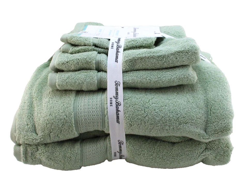 Juego de 6 toallas de baño TOMMY BAHAMA Boardwalk Light Sage 100 % algodón Zero Twist Foto 3 de 4