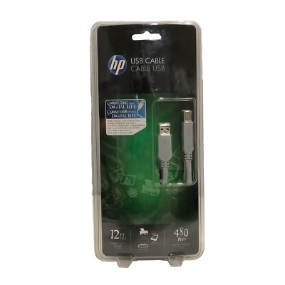 Monster HP USB 2.0 Cable A Male to B Male 12' Grey Printer Camera Sync Data NIB