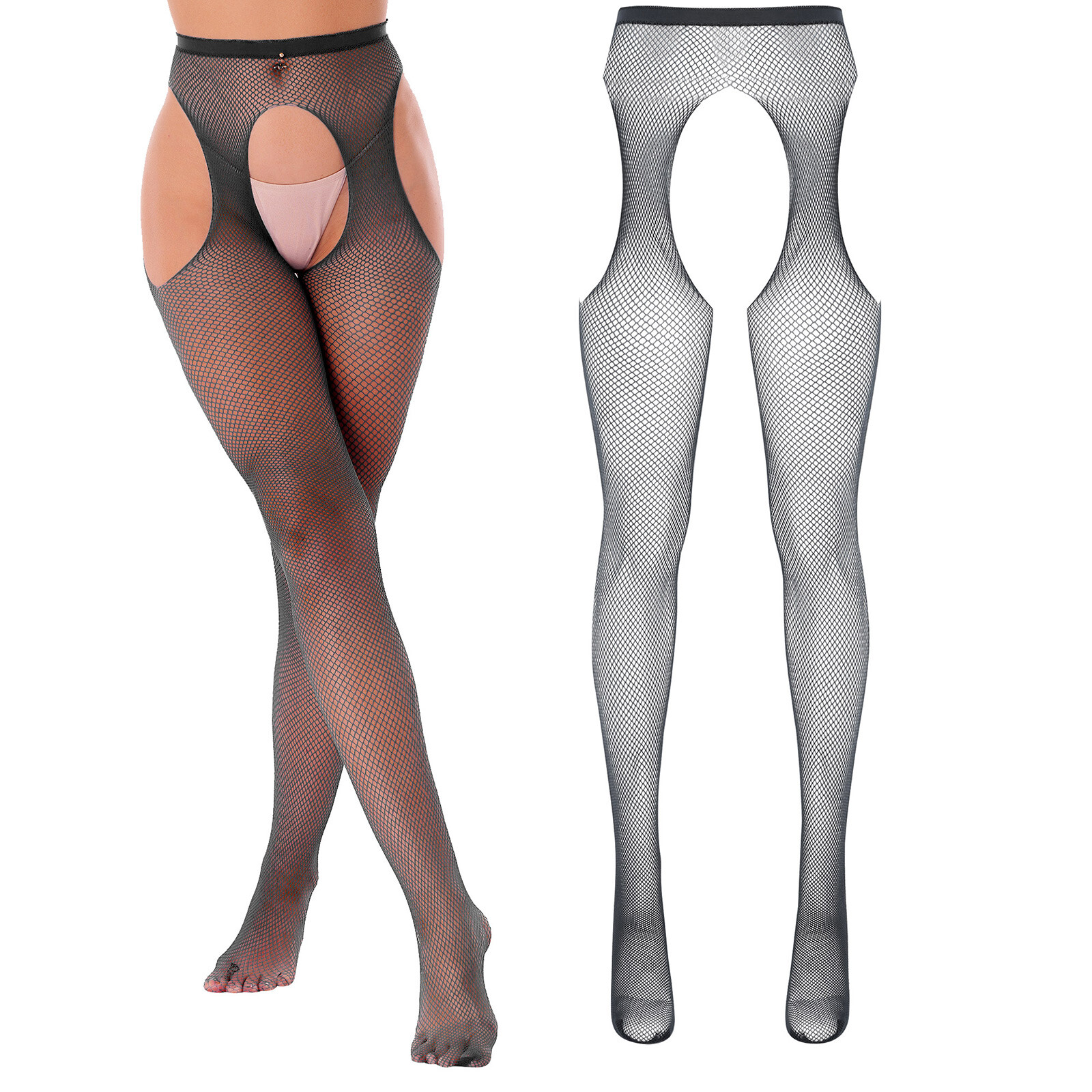 Sexy Transparent Women's Bodysuit Sleepwear with Glossy Pantyhose-image