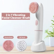 Electric 2 in1 Face Cleaner Waterproof Facial Brush Skin Care Cleansing Massager
