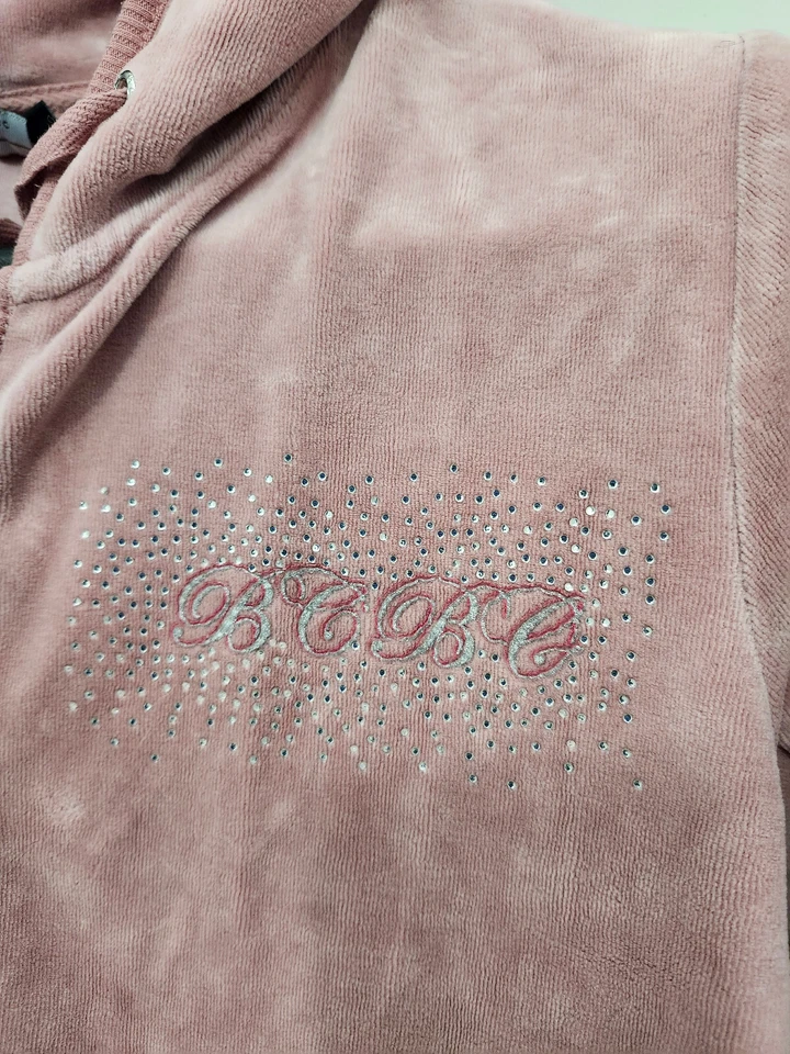 BCBG Max Azria Sudadera Mujer L Rosa Cremallera Sudadera con Capucha Terciopelo Mariposa 2 Lados Y2K Foto 4 de 4