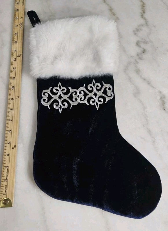 Dark Blue Embroidered Christmas Stocking 