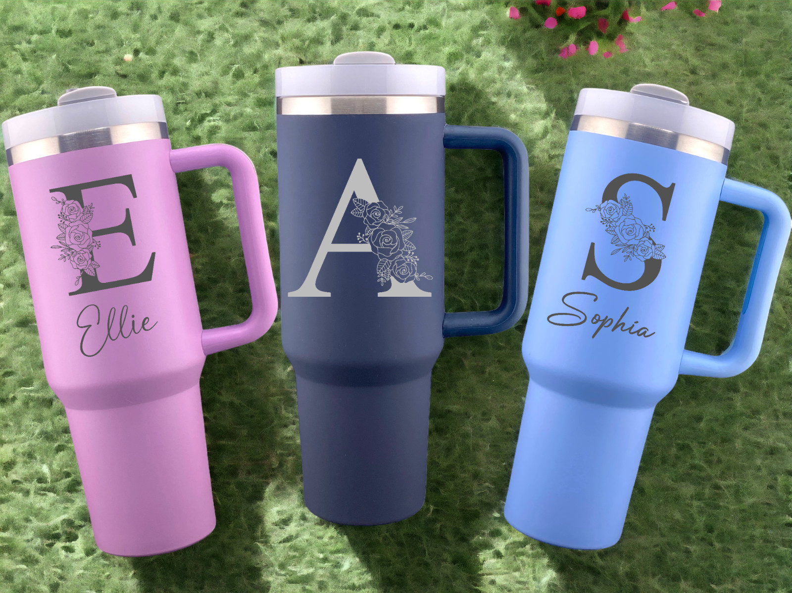 Personalized Name 40oz Tumbler with Handle and Straw, Custom