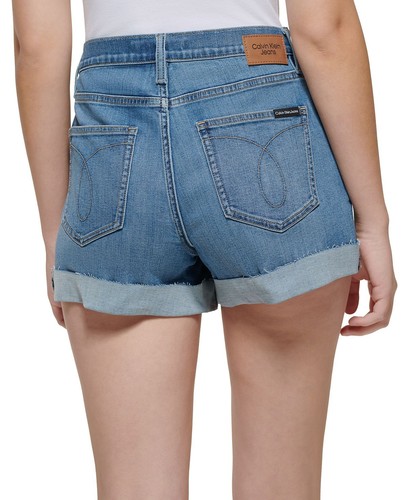 Pantalones cortos de mezclilla para mujer Calvin Klein de puño ancho azul B4 HP - Imagen 12 de 15