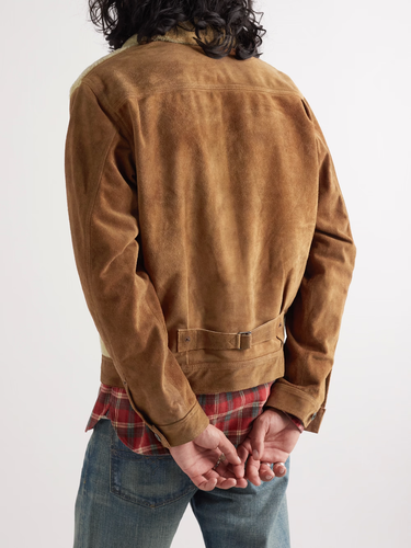 RRL Double RL Ralph Lauren Leather Tan Shearling-Lined Suede Jacket Men Medium M - Picture 4 of 5