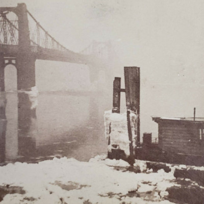 London Stereoview c1880 River Thames Winter Snow Bridge Docks England Photo N225