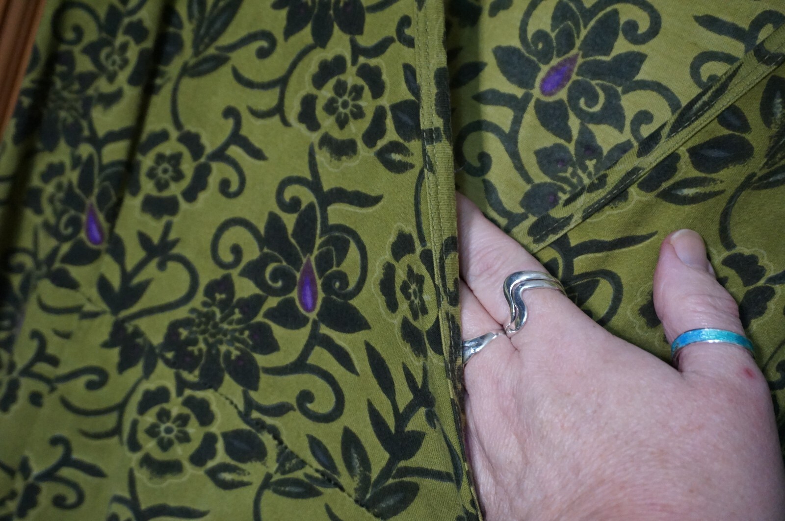 NOMADS cotton green & purple floral ethnic hippie boho wrap tie side dress L image 7