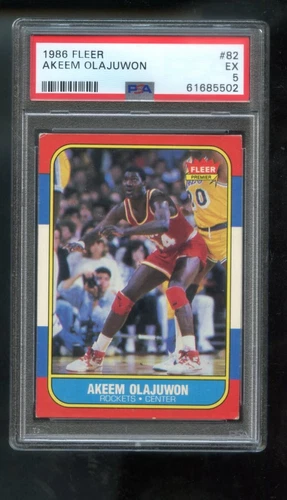 1986-87 Fleer #82 Akeem Olajuwon Hakeem ROOKIE RC PSA 5 Graded Basketball Card