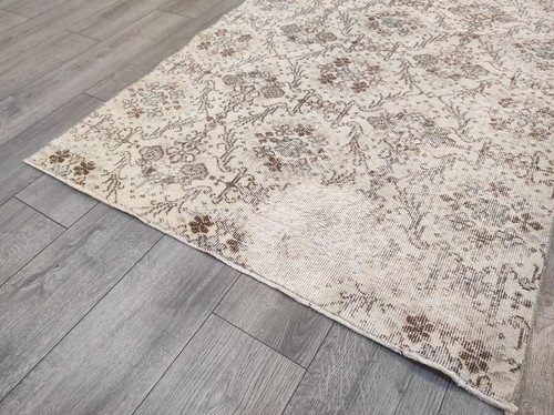 Alfombra Turca Vintage Colores Beige Y Marrón, Alfombra de Lana Natural, Alfombra Hecha a Mano - Imagen 8 de 10