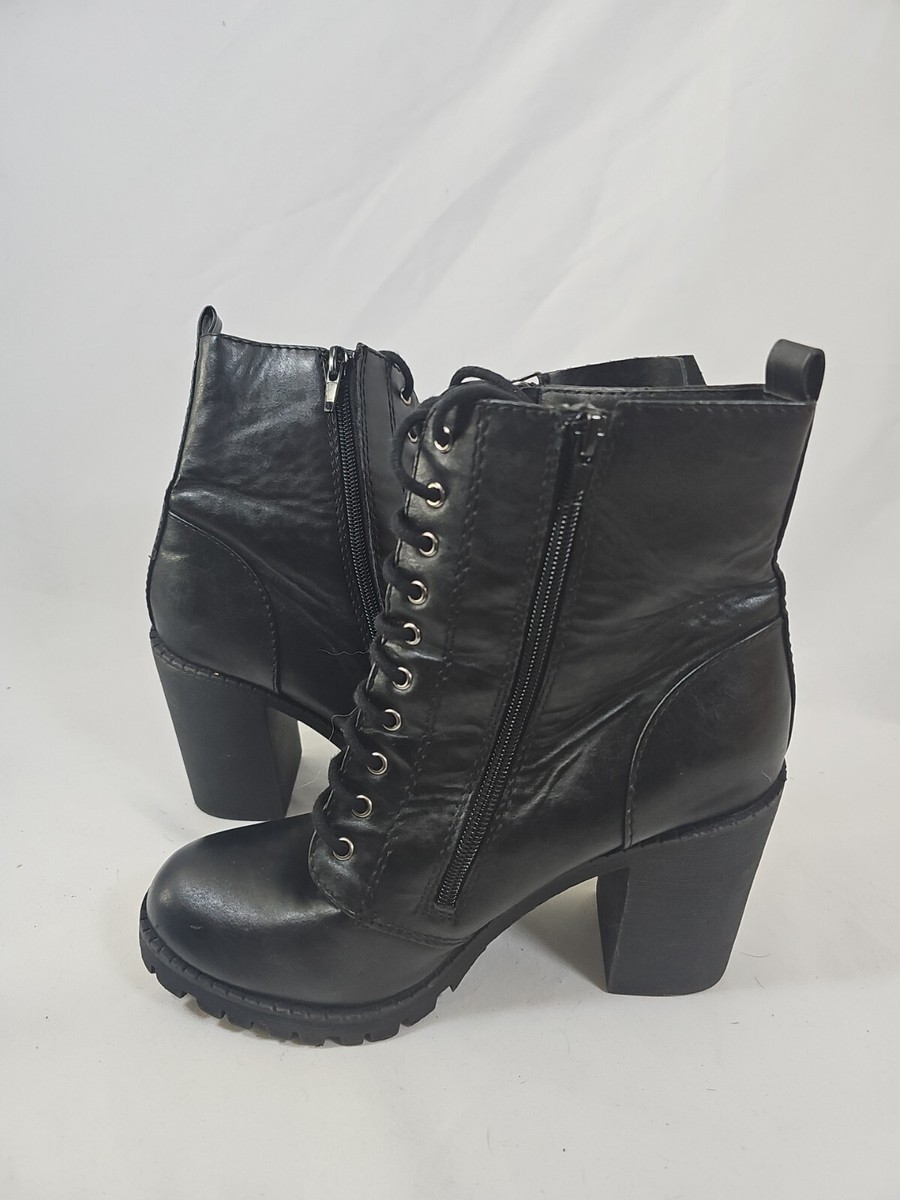 Soda Round Heeled Combat Boots Women's Size Black Casual Shoes w/  Heels