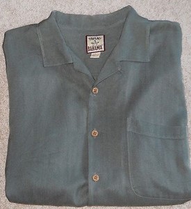 Tommy-Bahama-Shirt-Green-Gray-Blue-Silk-Hawaiian-Style-Men-039-s-Large-Aloha