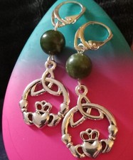 925 Sterling Silver Filled Connemara Marble Claddagh Trinity Knot Lever Earrings