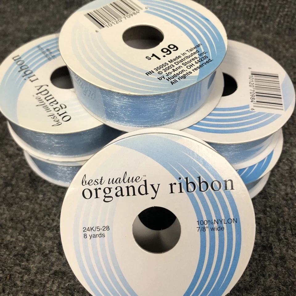 Lot Of 21 Vintage Spools Offray Light Blue Polyester Ribbon 1/4”- 1 1/2” New - Image 3 of 4