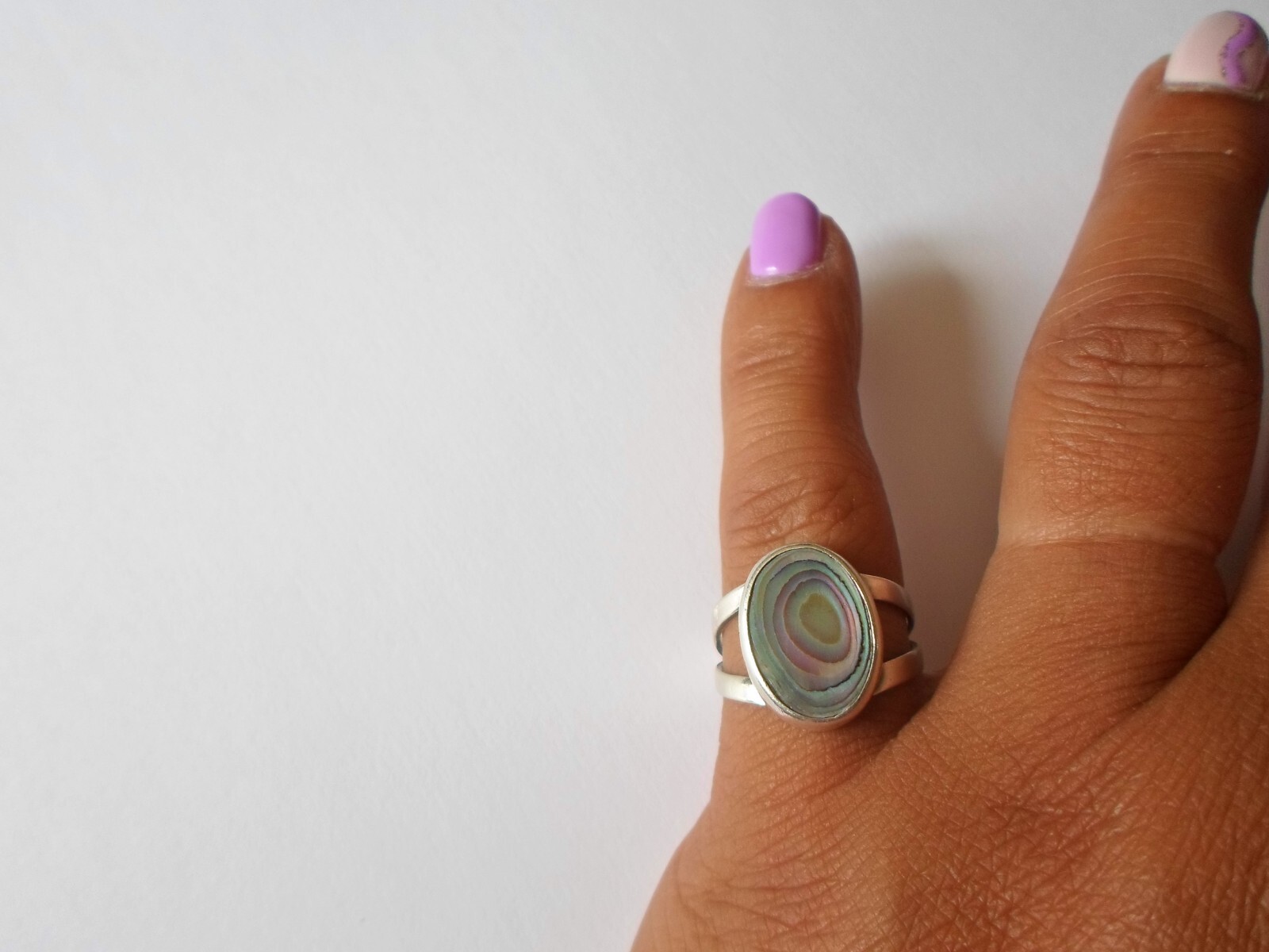 solid silver ring, openwork, abalone cabochon, si… - image 4