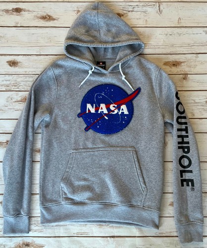 FUZZY NASA PULLOVER HOODIE GRAY MENS 