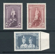 Australia KGVI 1937-49 5s 10s £1 thicker paper high values SG176 SG177 SG178 MNH