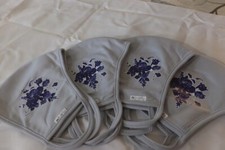 4 Pack, Fabric Face Masks, 3 layers, Light Gray with Navy Flower