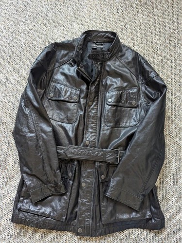 Chaqueta de cuero vintage J PETERMAN motocicleta británica con cinturón L negro TRINCHERA - Imagen 5 de 11