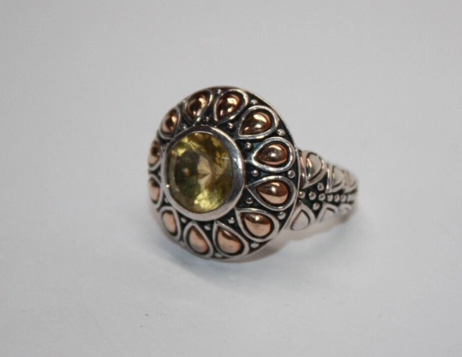 HTF! Anel de quartzo John Hardy JAI prata esterlina e limão 14k tamanho: 8 [114GRA] - Imagem 3 de 4