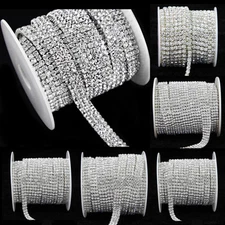2-row/3-row/4-row/5-row crystal rhinestone trims close chain silver ss16 x1 yard