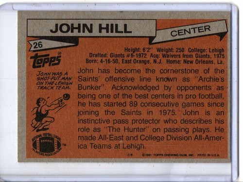 1981 TOPPS #26 JOHN HILL NEW ORLEANS SAINTS - Picture 2 of 2