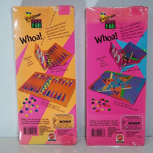 Lot of 2 Mattel California Classics 2 Go Neon Backgammon & Chinese Checkers Vtg - Picture 6 of 14