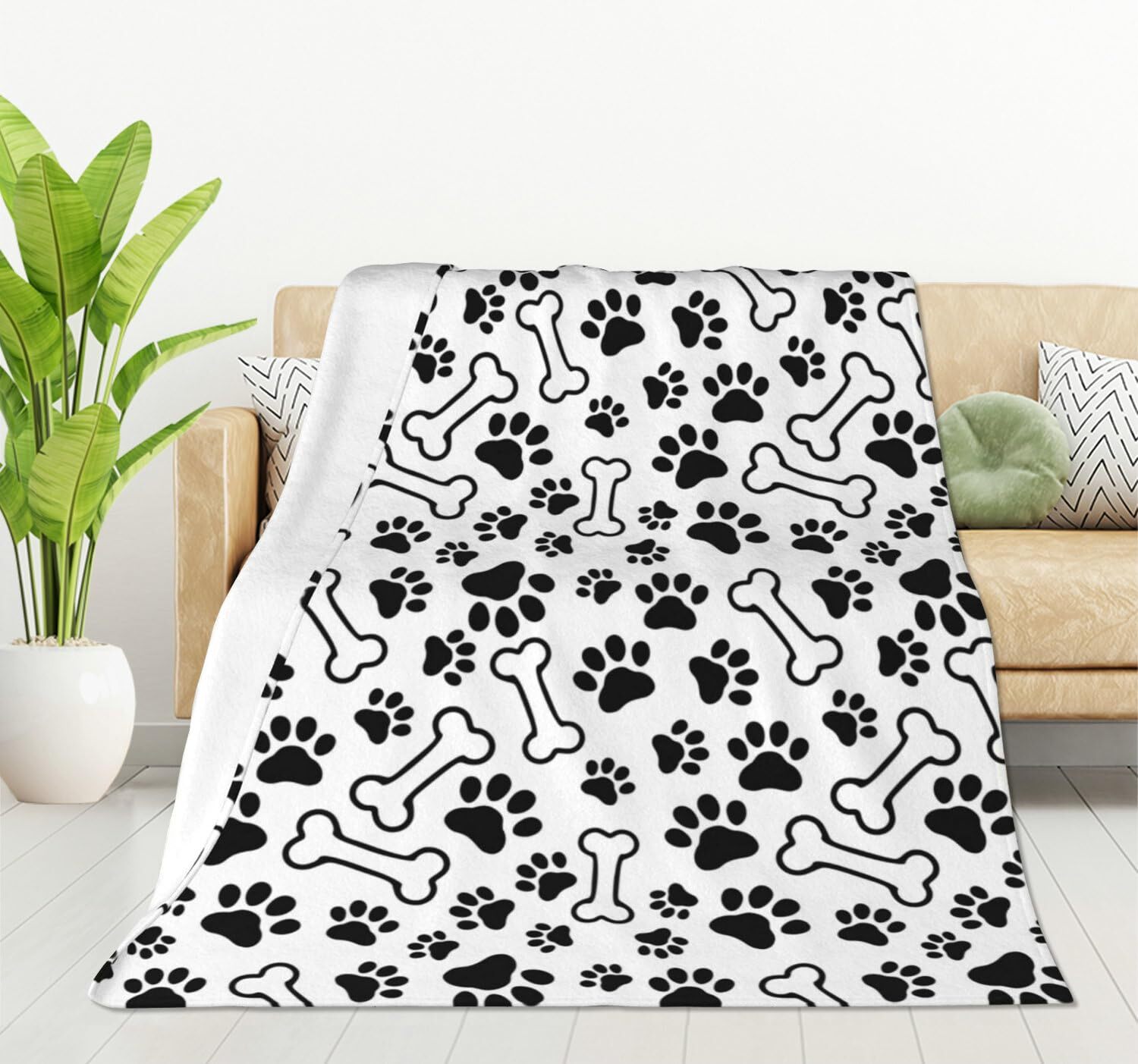 Dogs Paws and Bones Blanket, Super Soft Dog Paw Throw Blanket 50