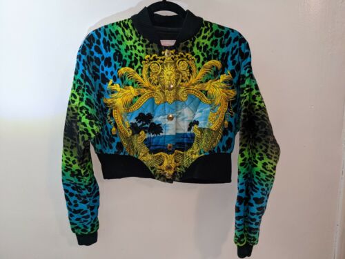 Versace H&M Womens Jacket Leopard Print Velvet Bomber Size 8 vintage EUR 38 - Picture 1 of 3