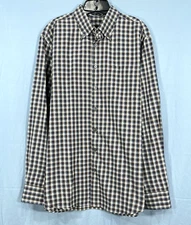 SCOTT BARBER Brown/Multi GINGHAM Twill 1-POCKET Long Sleeve BUTTON-UP SHIRT XL