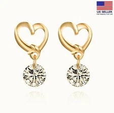 Fashion Women 925 Sterling Silver Earrings Love Heart Crystal Tassel Stud 0640