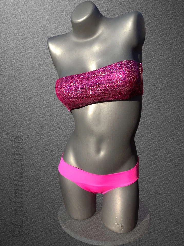 Conjunto de bikini Victoria's Secret frambuesa hielo lentejuelas bandeau bandas M/XS EE. UU. Foto 4 de 4