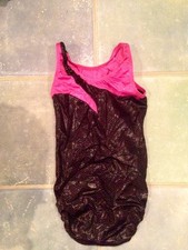 Snowflake Designs Girls Gymnastics Gym Leotard Pink Black Small EUC Foil