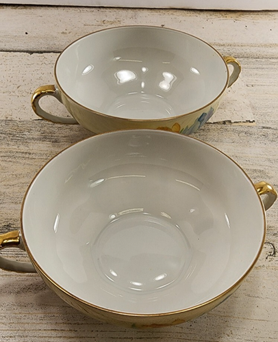 2 Vintage AMC Germany flache Sahne Suppenschalen Doppelgriff blau gelb Krokus gold - Bild 7 von 18