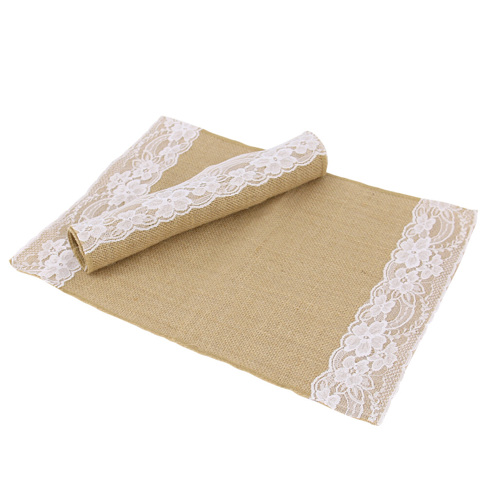 Time to Sparkle 2PCS Hessian Placemats Lace 40x30cm Vintage Natural Burlap Jute