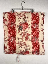 Pottery Barn Quilted Pair Euro Pillow Shams Pink Floral & Stripes Back Ties