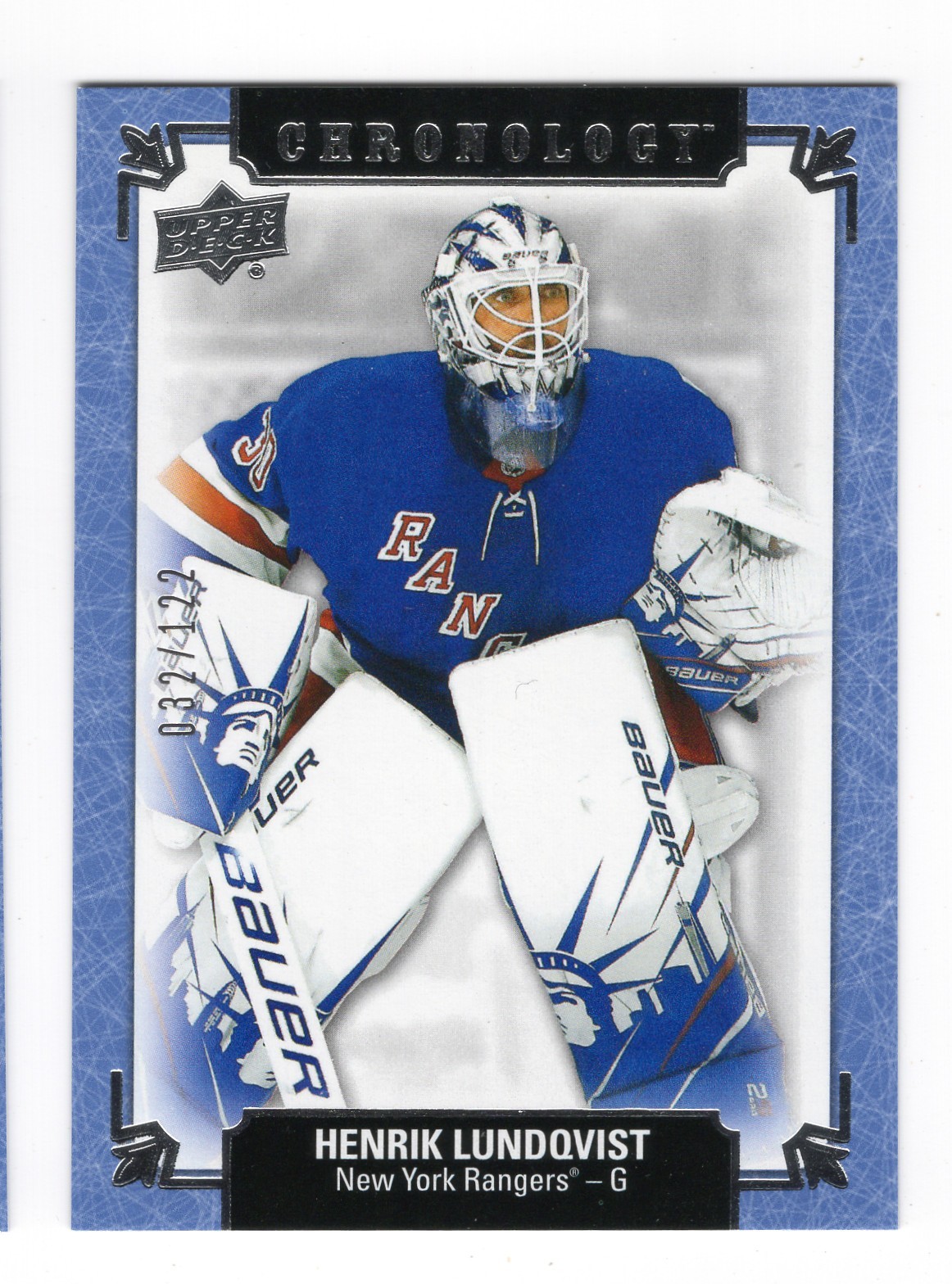 2019-20 Chronology Henrik Lundqvist Card #117 New York Rangers 032/122