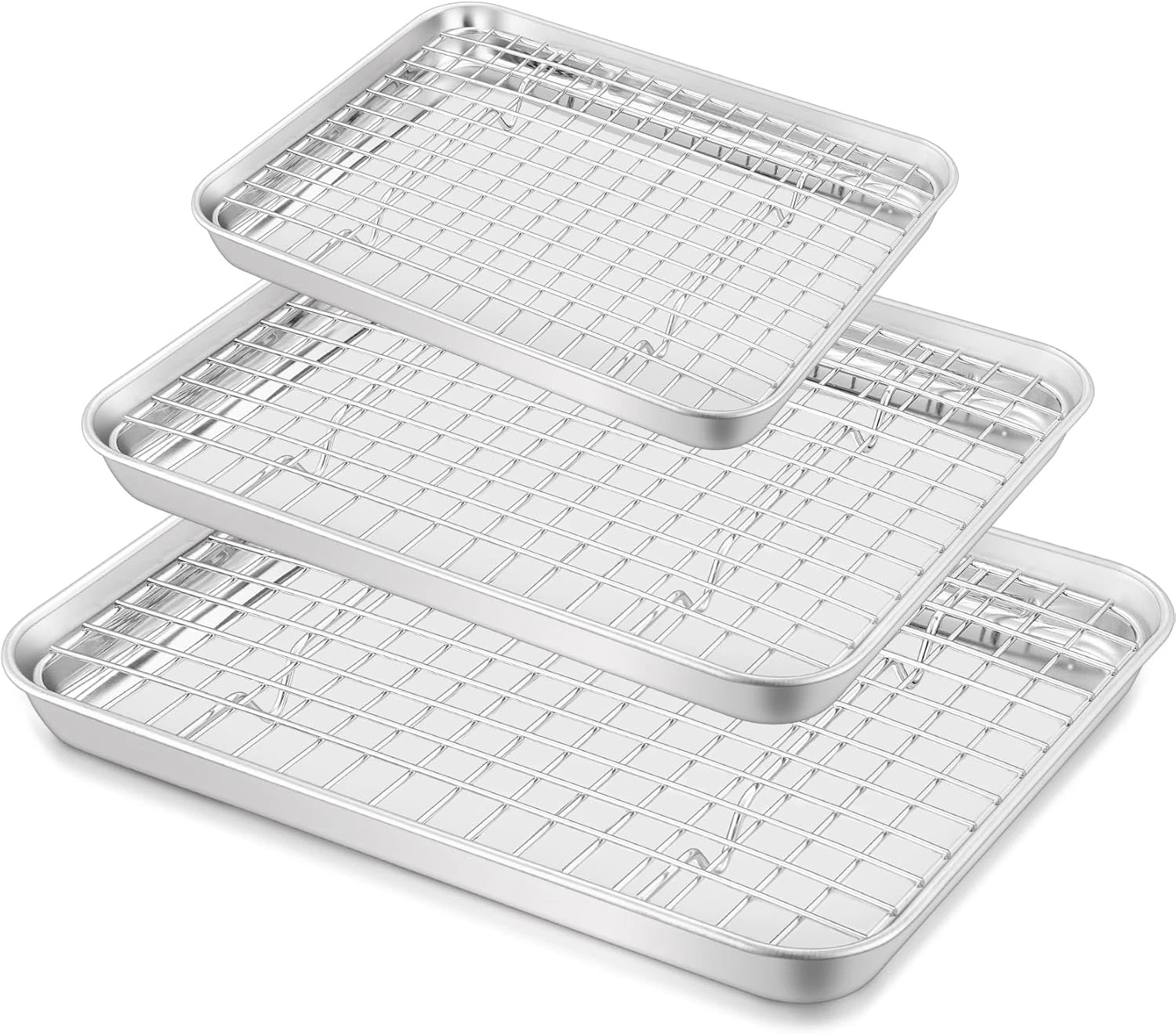 Baking Sheet with Rack Set (3 Pans + 3 Racks), Stainless Steel Baking Pan Cookie