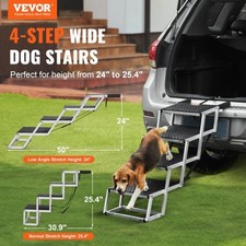 VEVOR Dog Stair for Cars, Wide 4-step Dog Car Steps, Folding Dog Car Ramp with N