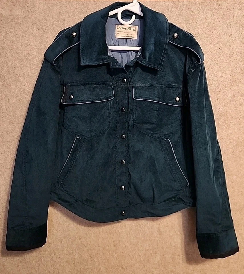 Free People We The Free Velvet verde azulado oficial militar chaqueta mujer mediana nueva sin etiquetas Foto 4 de 4