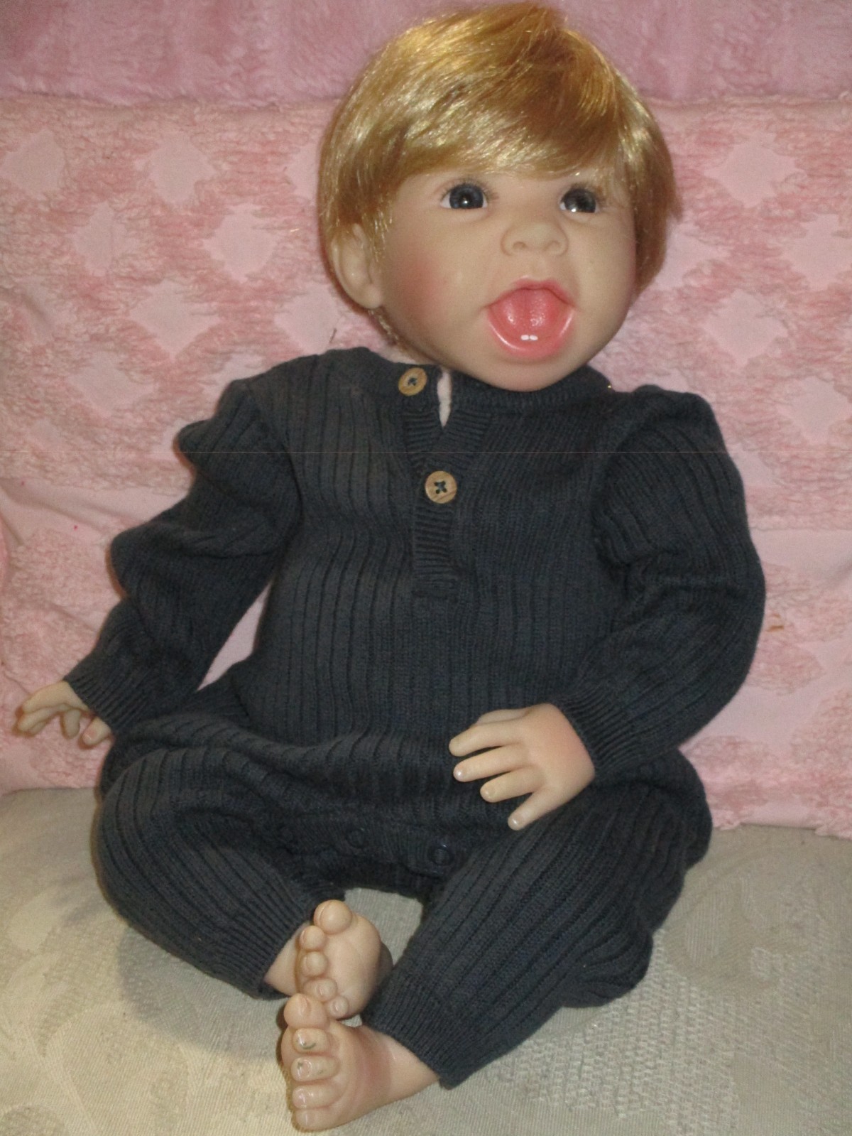 Aori ,18" Realistic Reborn Doll Open Mouth Teeth , Blonde Hair ,Blue Eyes