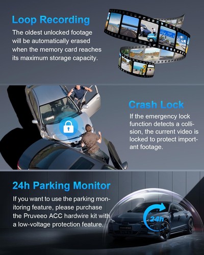Pruveeo 360 Degree View 4 Channel Dash Cam Front And Rear Inside Left - Picture 6 of 8