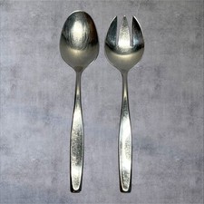 American Stainless Salad Servers Set Silver Tone Mid Century Modern USA Made