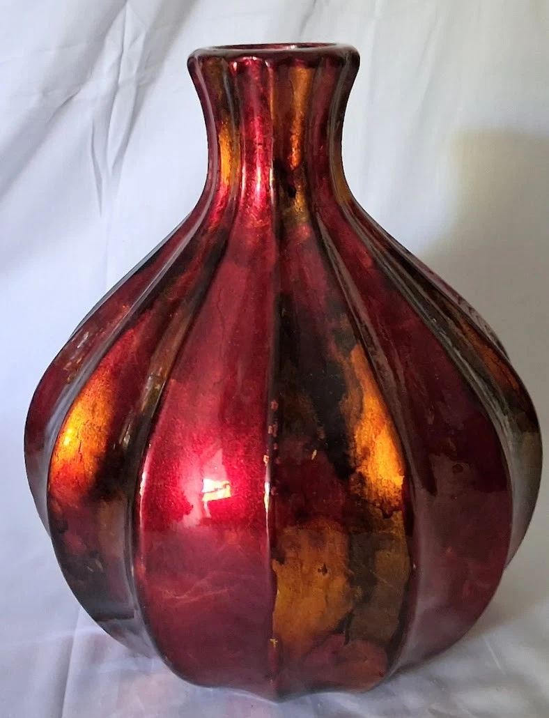 Foiled & Lacquered Ceramic Gourd Vase by Heather Ann Creations