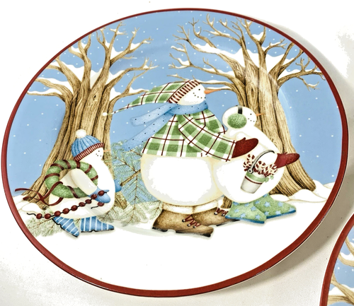 Debbie Mumm Winter Wonders Snowman Ceramic Luncheon Set w/ Tea Light holders - Picture 6 of 11