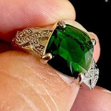 Silver Tone Titanium Plated Green Cushion Gem...