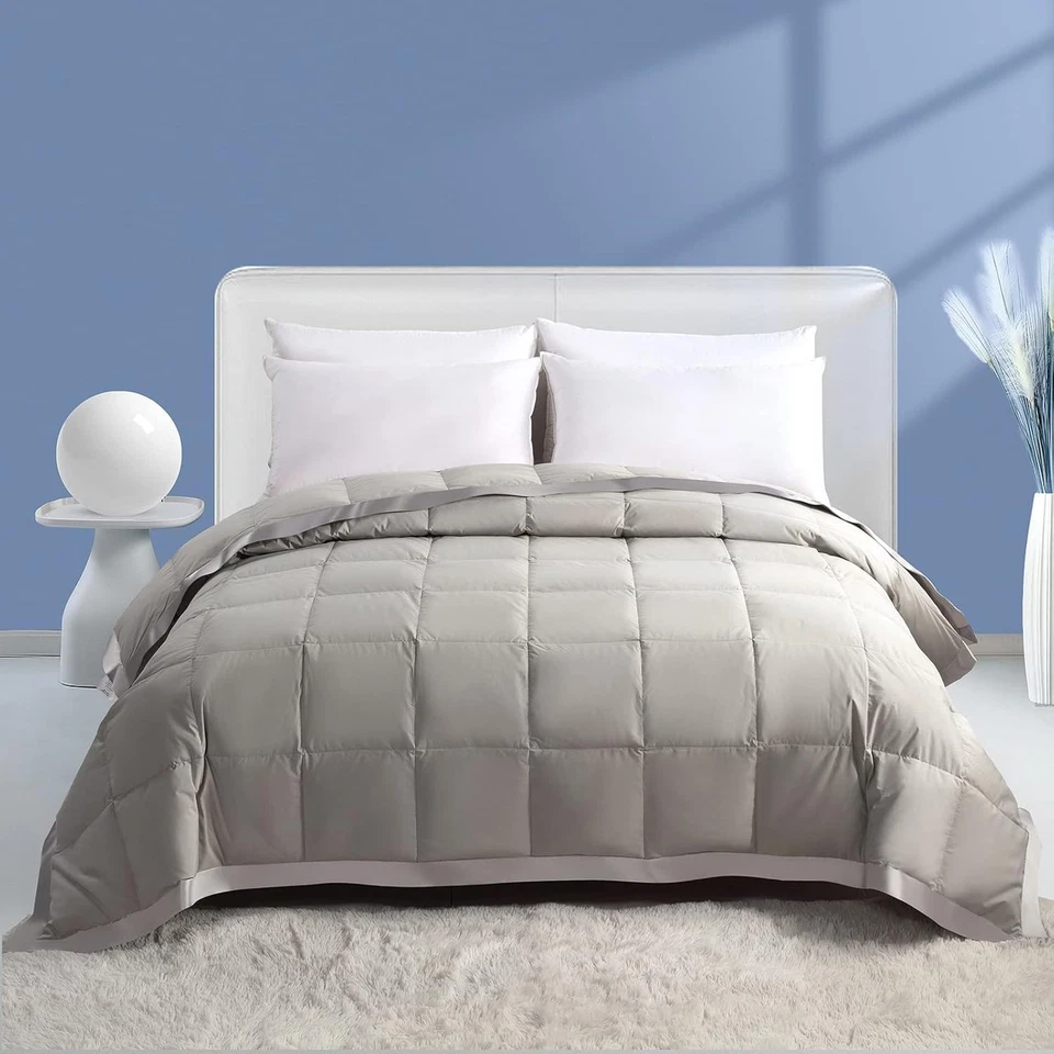 Breathable Gray Feather Down Comforter with Satin Trim - Machine Washable 90x90 - Image 3 of 4