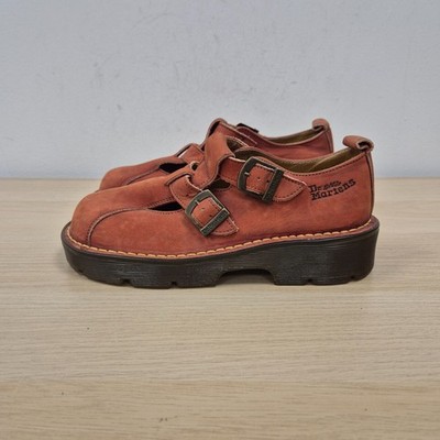 Dr Martens Vintage Y2K Polley Chunky Wedge Mary Jane Orange Suede Shoes Uk 4
